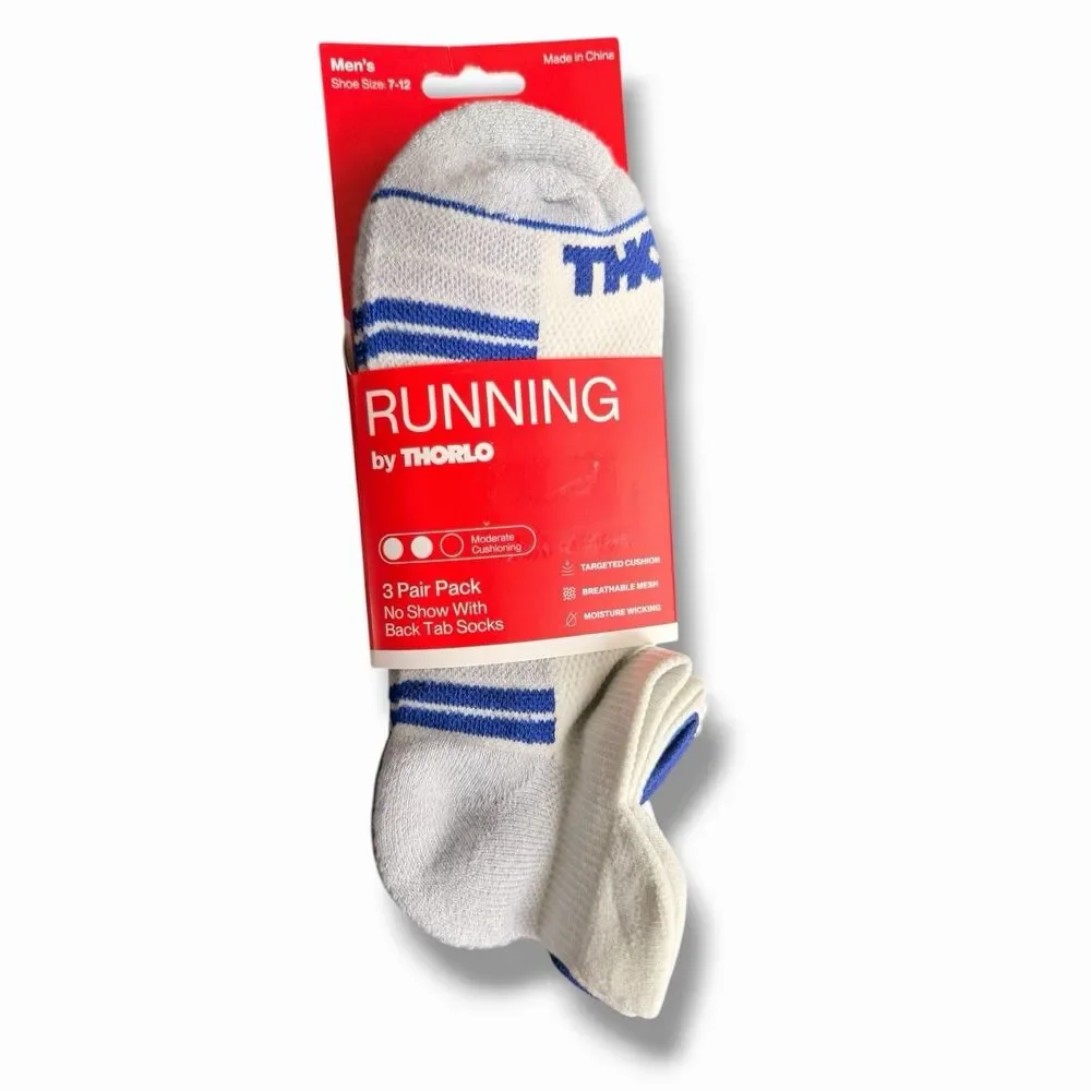 Running by Thorlo Men's 3 Pack No Show With Back Tabs Size 7-12 NWT